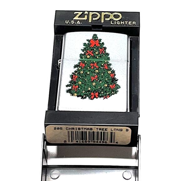 RARE Vintage Zippo Lighter – Christmas Tree – Satin Chrome Finish – 2002 NIB - Picture 1 of 8